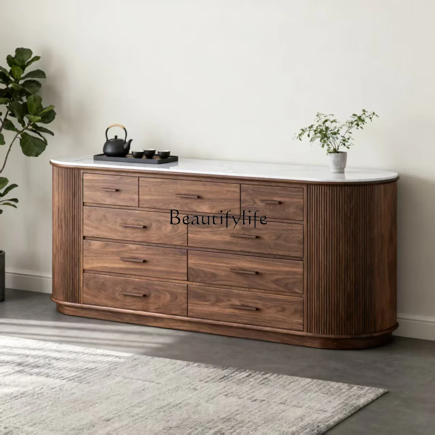 yj57 Solid wood seven-chest cabinet, living room, small apartment, bedroom storage, dining side cabinet