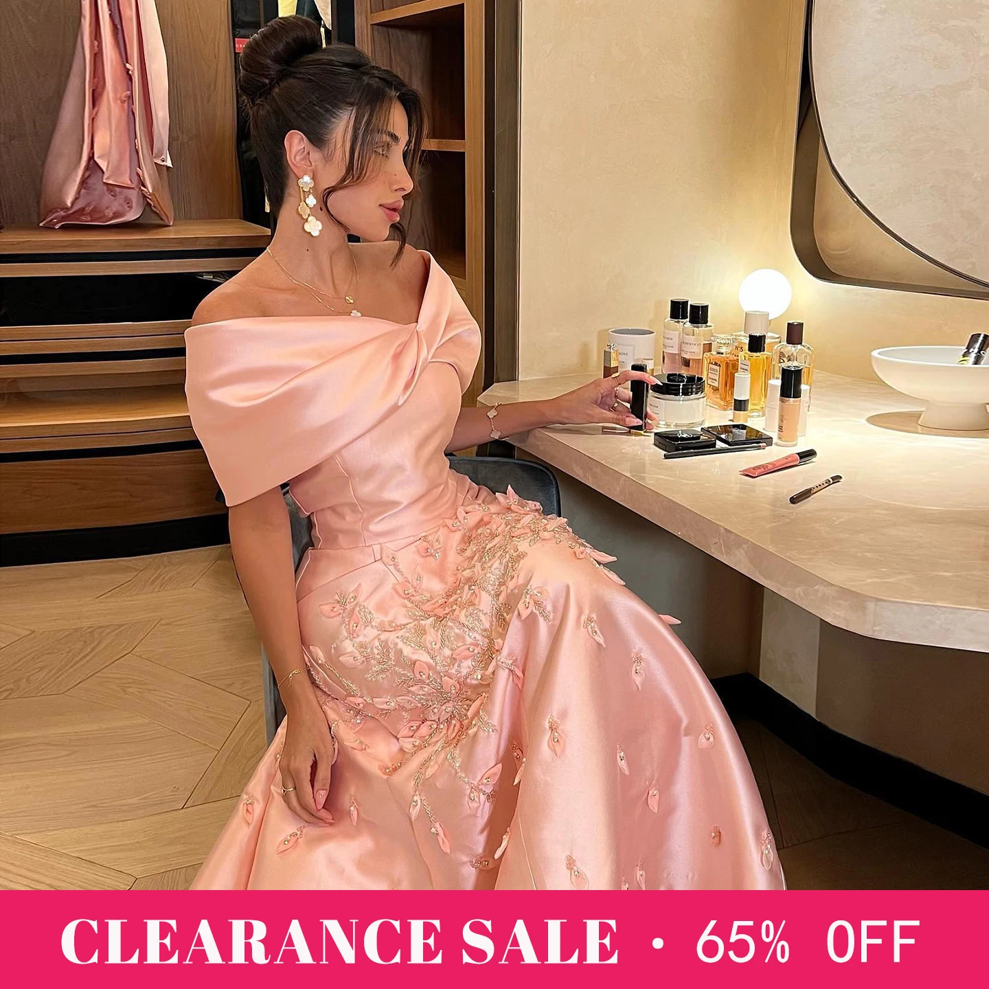 Sharon Sharon Said Super Discounts Pink Off The Shoulder Evening Dress Bow Floral Applique Formal Occasion Party Gown for Women SS464 - Aliexpress Deal