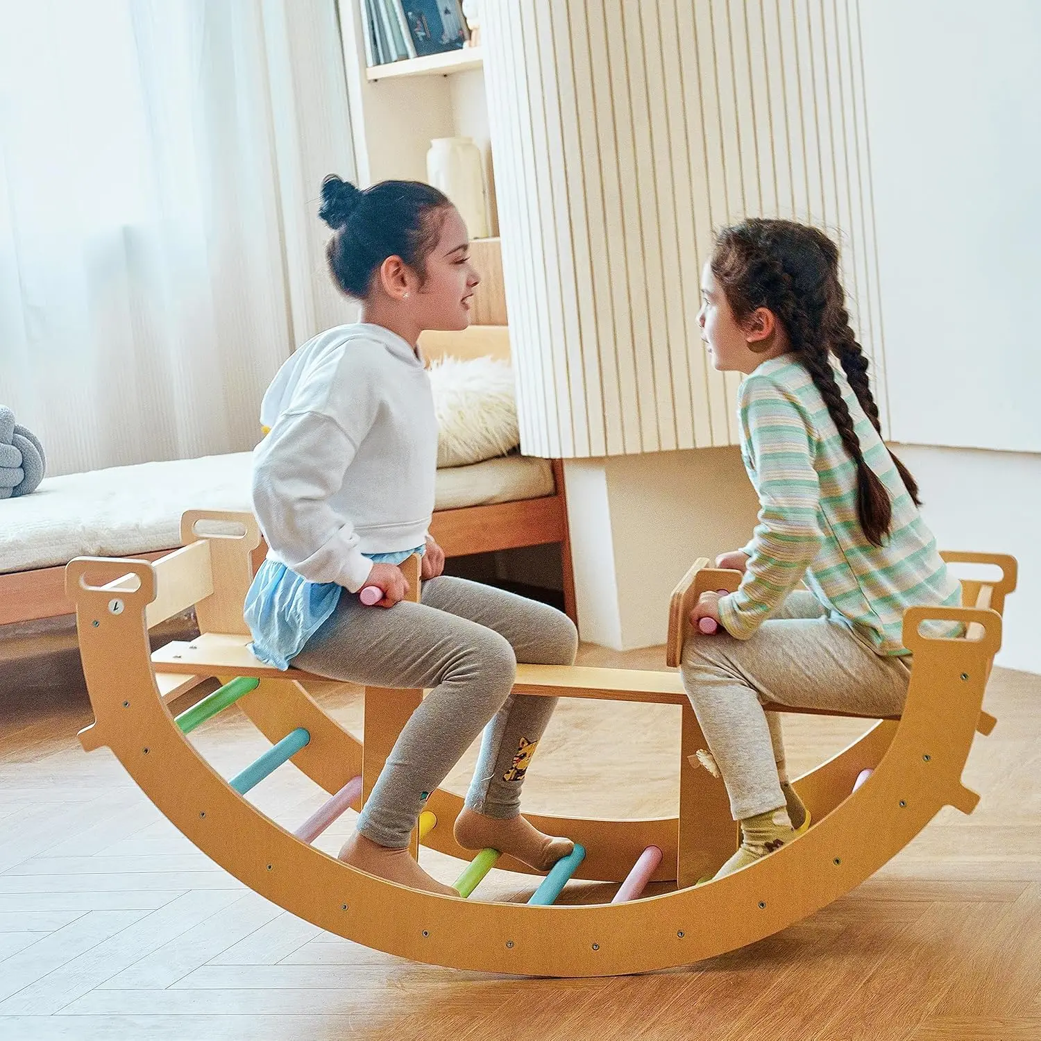 Bailis Ultimate 3-in-1 Playset for Kids - Seesaw, Climbing Arch and Rocker - Waldorf and Montessori Climbing Toy for Children 2-
