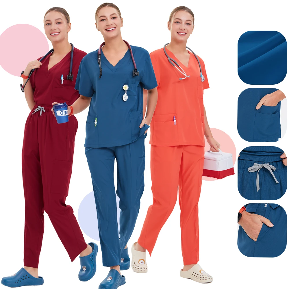 Women Scrubs Uniform Sets Medical Hospital Dental Clinic Surgical Clothes Doctor Nurse Accessories Beauty Salon Workwear S23-02