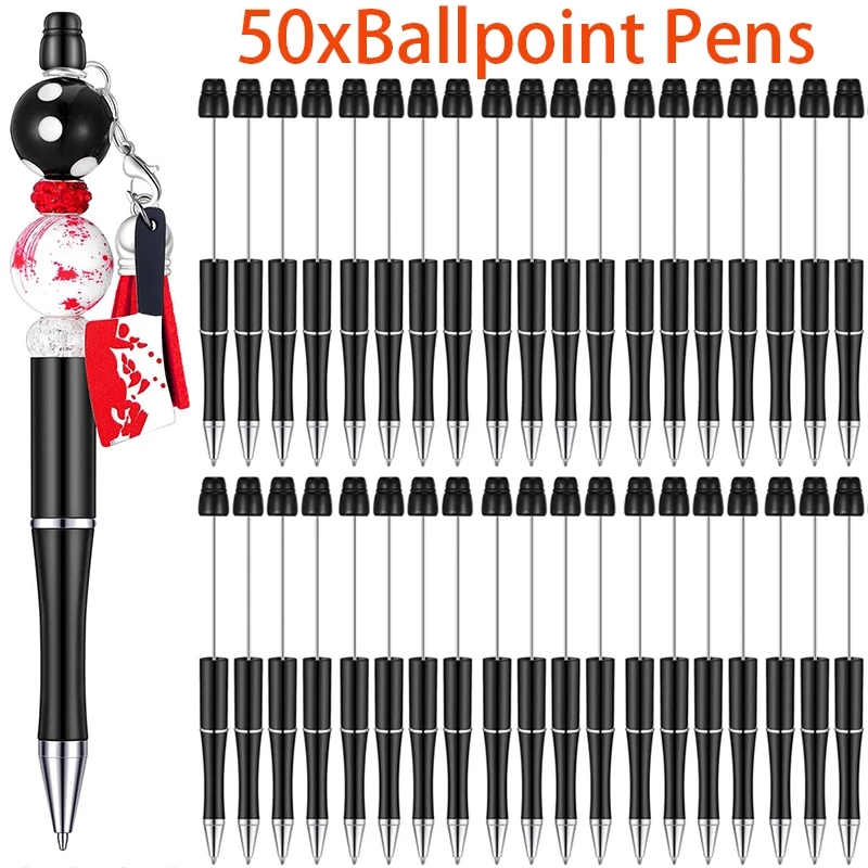 50Pcs Ballpoint Pen Diy Bead Pen Plastic Printed Bead Pen School Office Writing Supplies Stationery Wedding Gift