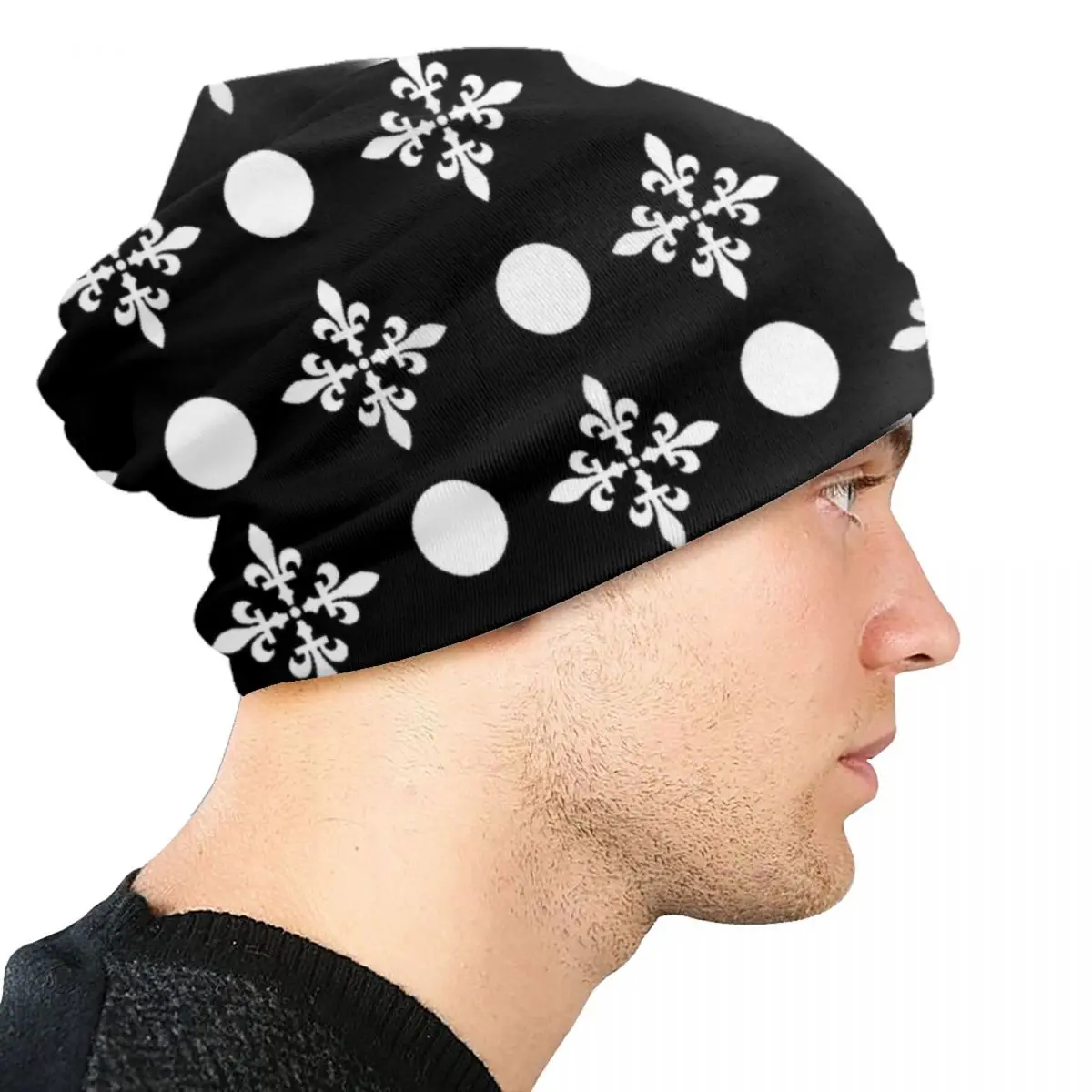 Fleur-De-Lys Lily Floral Pattern Beanie Cap Unisex Warm Bonnet Homme Knitting Hats Cool Polka Dots Skullies Beanies Caps For