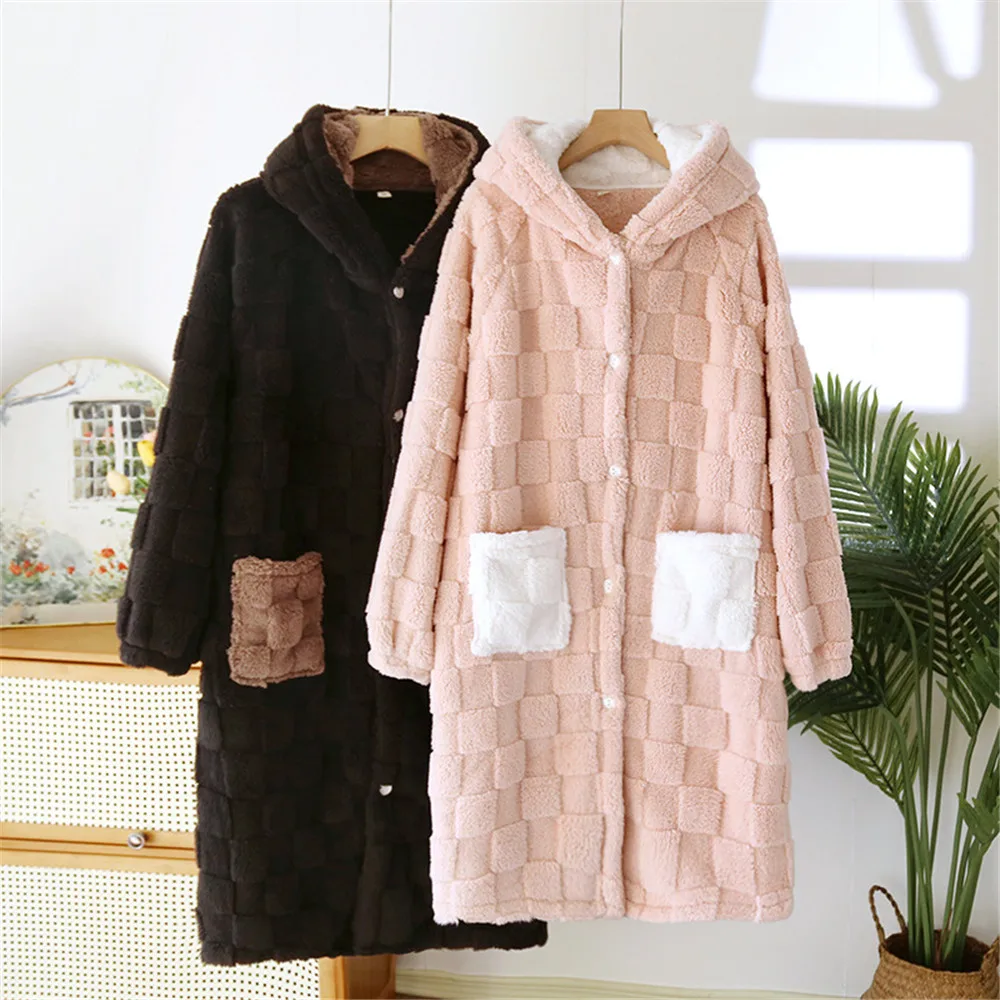 

Thickened Flannel Coral Fleece Robe Men Women Winter Couples Sleepwear Bathrobe Home Clothes Pajamas