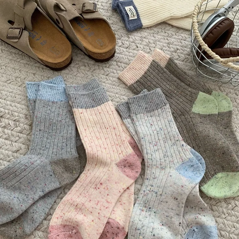 4 أزواج المرأة الخريف الشتاء الجوارب مجموعة الكورية نمط سميكة الصوف منتصف العجل الجوارب المدرسية للفتيات الخريف الجوارب الدافئة جودة عالية #1
