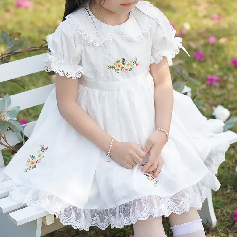 Lacs Embroidery Flower New Kids Dresses for Girls Baby Summer Dress Kids Girls Casual Soft Girl Clothes Design Vestidos Vestido