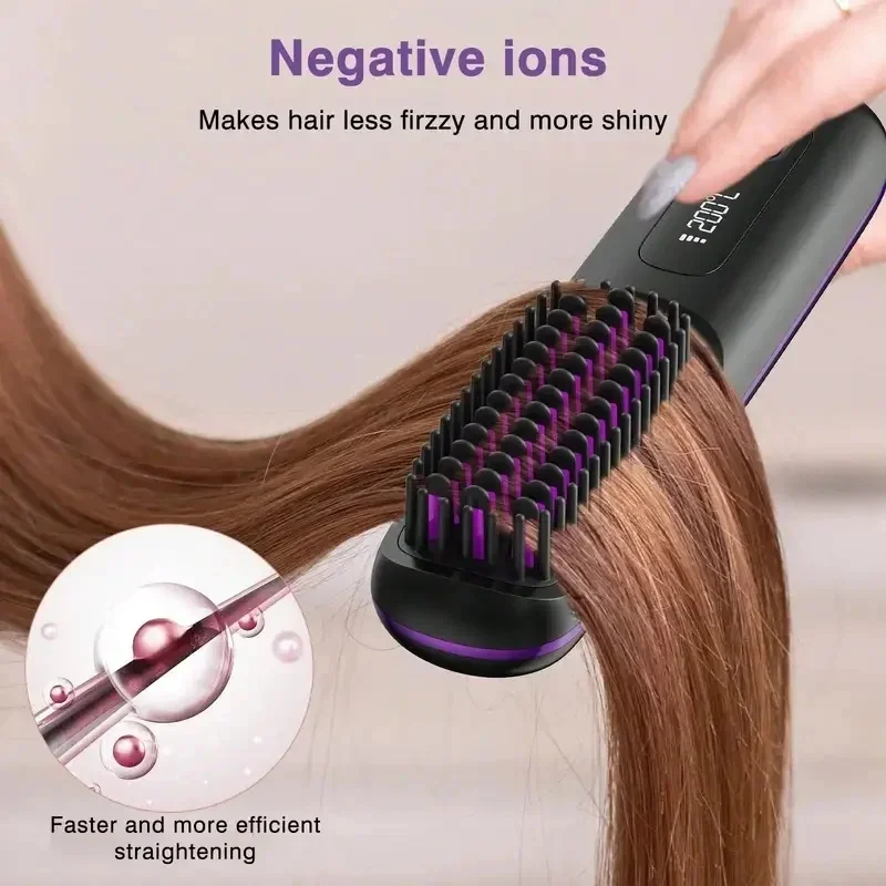 New women's wireless portable straightener, negative ion hot air straightening brush, effectively smooths curly hair, campus 26