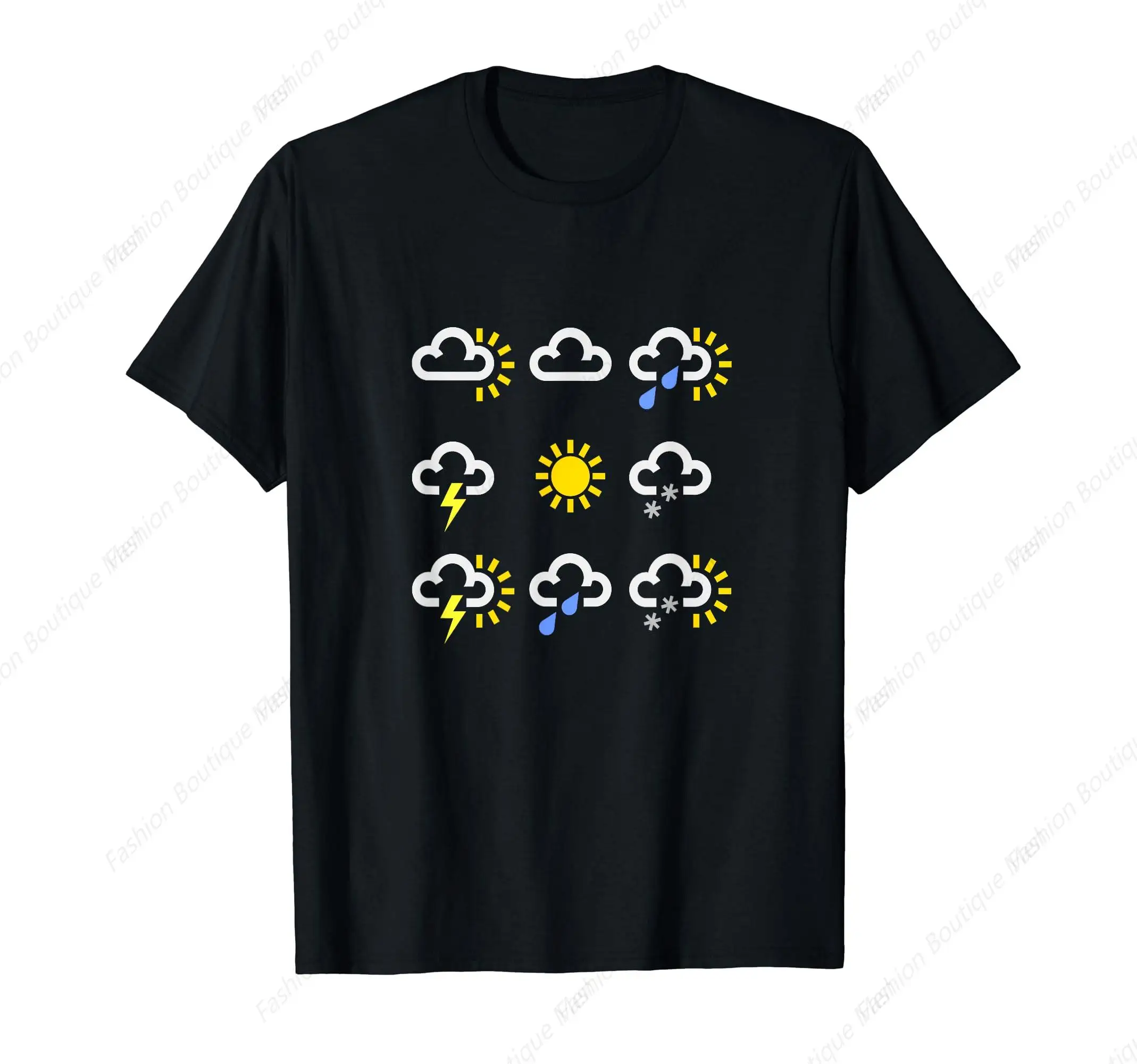 Weather Forecast Symbols Tee Shirt Clouds Rain Sun Lightning T-shirt Cotton Tops  Design Special Street Classic Tee Shirt