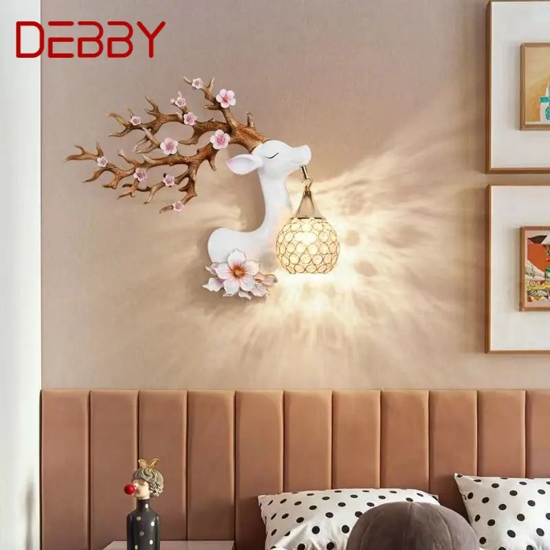 debby contemporanea deer wall light led criativo plum blossom decor lampada de resina para casa sala quarto corredor 01