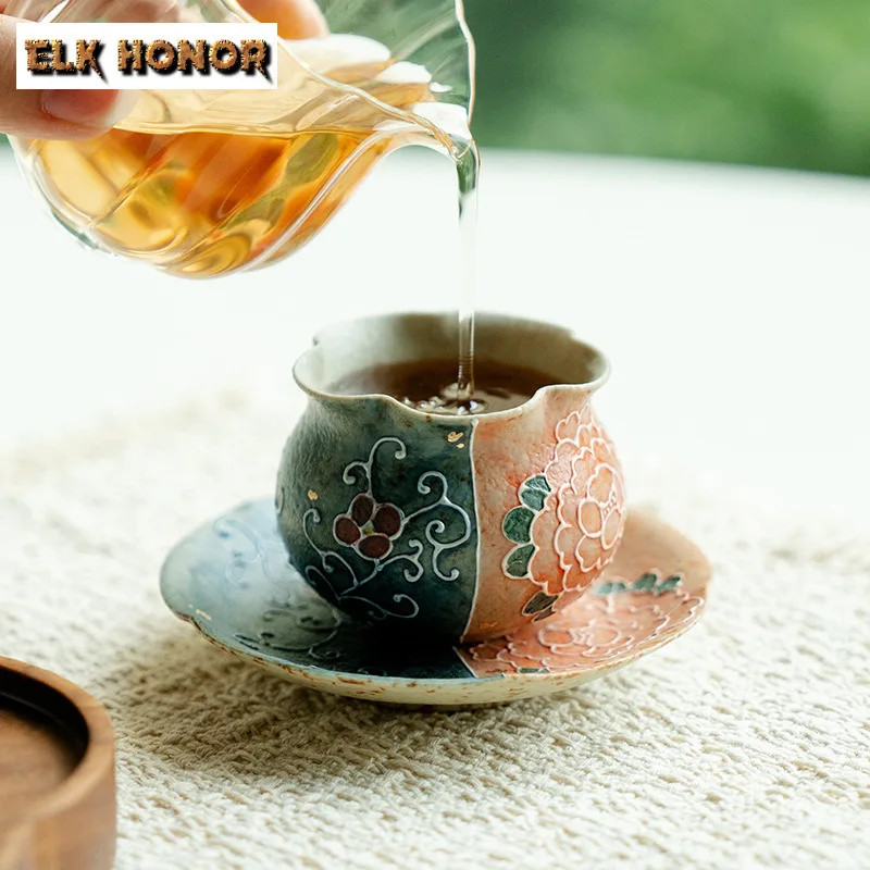 75ml Stacked Carved Peony Lucky Bag Teacup Traditional Tea Bowl Tea Cup Set Tea-tasting Fragrance Cup Chazhan Master Cups Cha