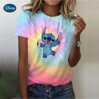 Kawaii Cartoon Happy Stitch Heart Kiss Women Tops 2024 Summer Plus Size S-3XL T-shirts 3D Shirt Hippie Tee Woman Clothes