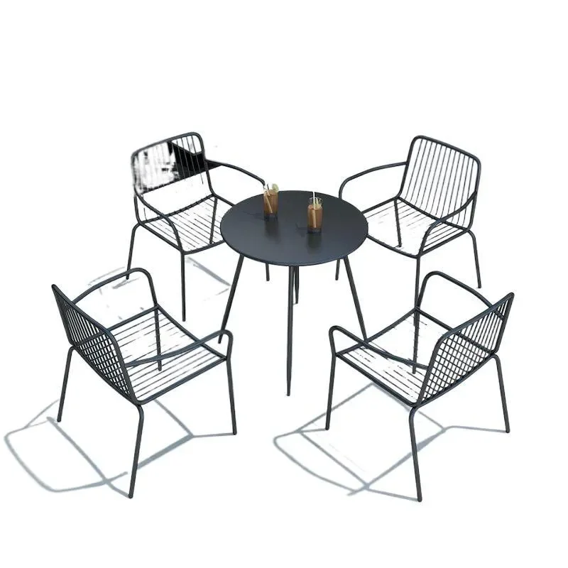 3 Piece Wrought Iron Patio Furniture Set Outdoor Bistro Table and Chairs for Balcony Garden Cafe Simple Design