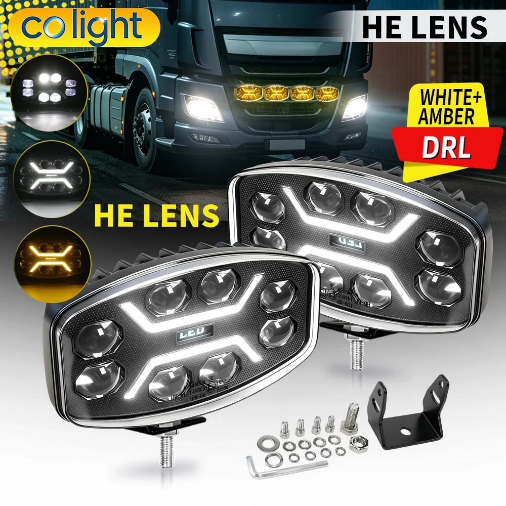 Image of colight 10" ovale LKW-LED-Fahrleuchte 600.000LM mit Angel-Eye-Tagfahrlicht (DRL) in Weiß-Bernstein-Mischung, Arbeitsleuchte für den Einsatz in Baumaschinen, schweren LKWs, 4WD und Offroad-Fahrzeugen.