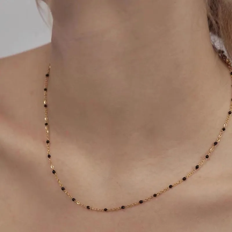 high-quality black enamel beads necklace boho simple collares chain trend stacked style Laziness party accessories jewelry gifts