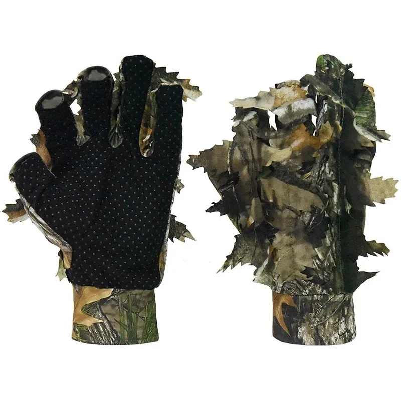 1 Pair Imitation Big Tree Camo Hunting Gloves Sun-Resistant Breathable Cool Comfortable Tactical Camouflage Hand Covers