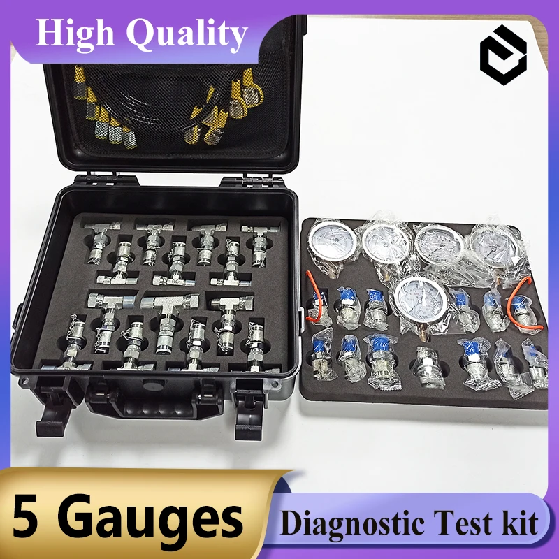 5 Gauges Hydraulic Pressure Diagnostic Test Kit for Hydraulic Pressure Test Kit for Excavator Parts