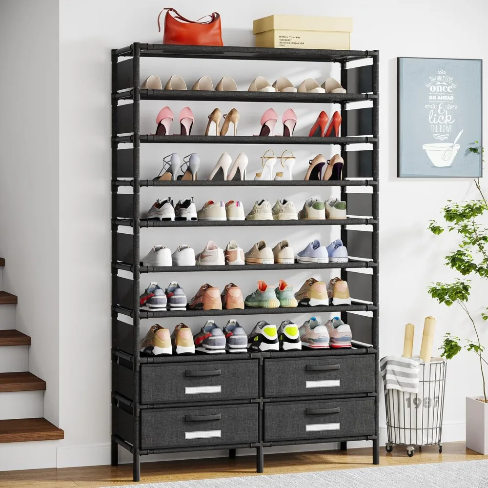 Modern Shoe Rack 50 Pairs Vertical Shoe Racks Free Standing Tall Shoe Shelf Storage Organizer for Bedroom Hallway Garage Black