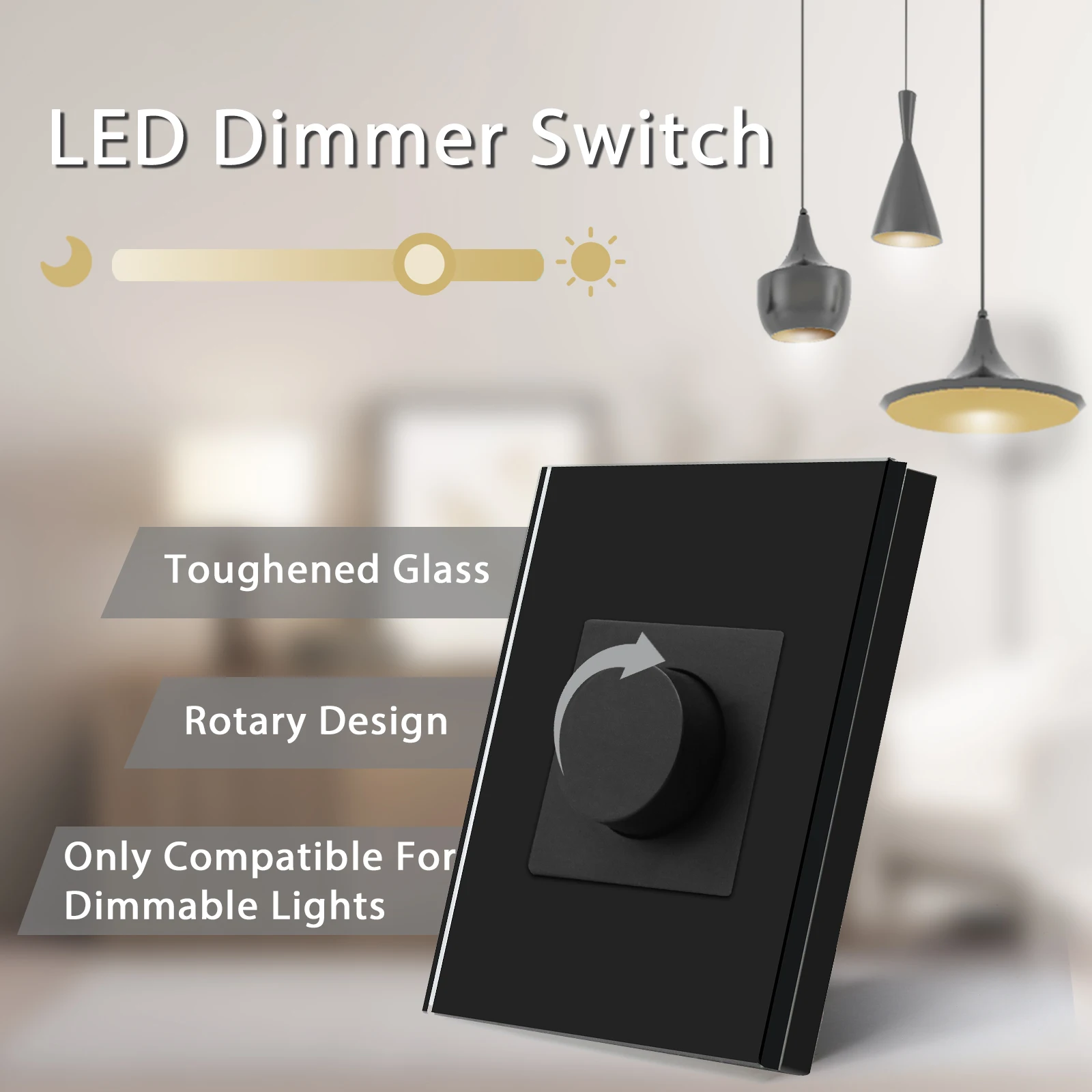 BSEED Dimmer Light Switch Rotary Knob Glass Mechanical LED Dimmable Wall Mounted Switches EU Standard Switches