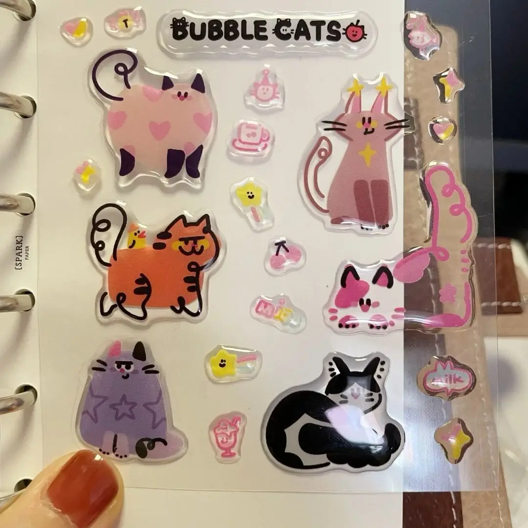 Cute Cartoon Cat Jelly Relief Sticker Phone Case Computer CCD DIY Epoxy Resin 3D Transparent Decal Stationery Kitten Stickers