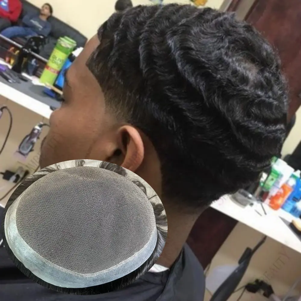 

8mm/10mm Deep Wave Realistic Human Hair Men's Toupee Lace Center Poly Skin Around Base Male Hair Replacement System Prosthesis