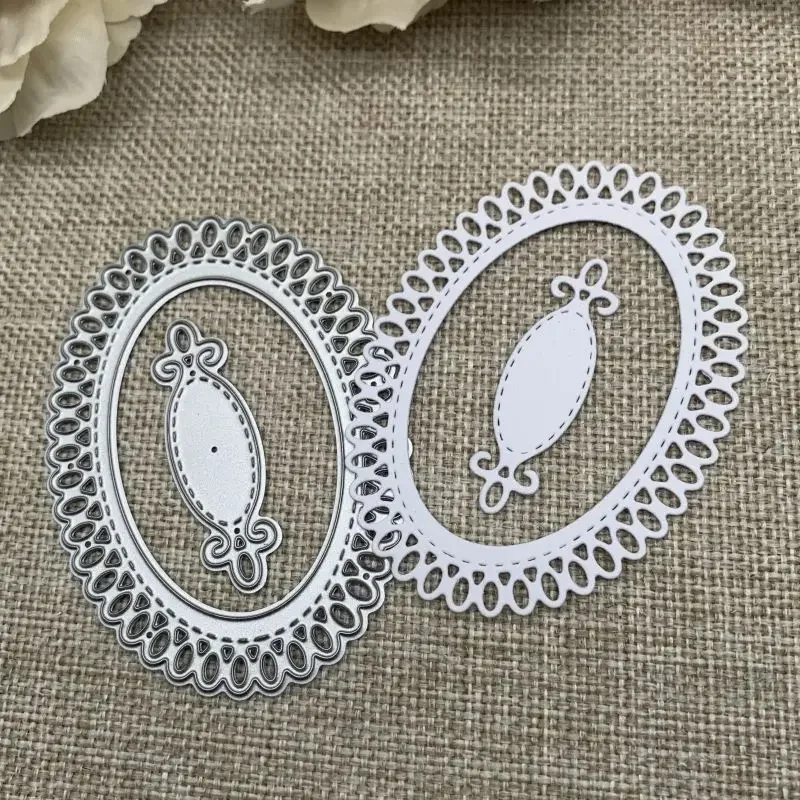 

2 шт., кружевная овальная пластина, металлические трафареты для резки, трафареты для DIY, скрапбукинга, декоративная форма для высечки ручной работы, шаблон