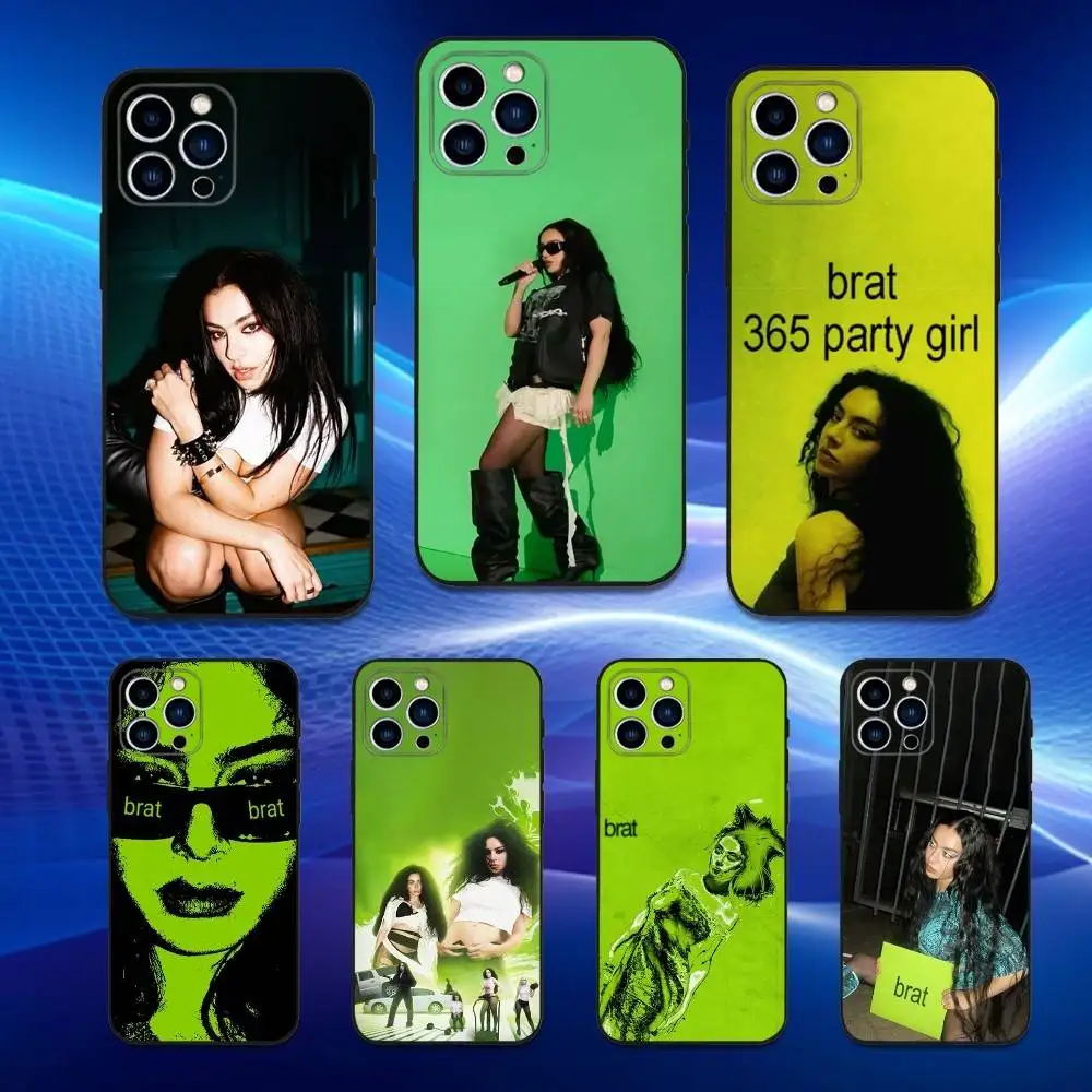 

C-Charli XCX B-BRAT Singer Phone Case For iPhone 17,16,15,14,13,12,11 Plus,Pro Max,XS,X,XR,SE,Mini,8,7,Soft Silicone Black Cover
