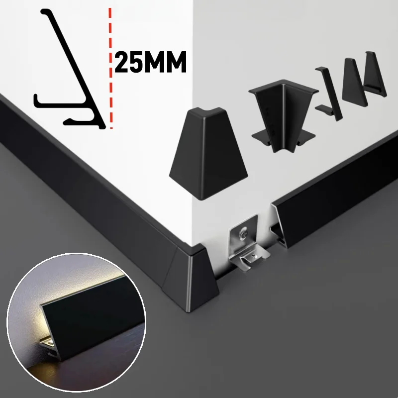 H25mm Super Invisible LED Skirting Line Aluminum Profile Top Corner Channel Diffuser Ceiling Wall Trim Baseboard Bar Strip Light