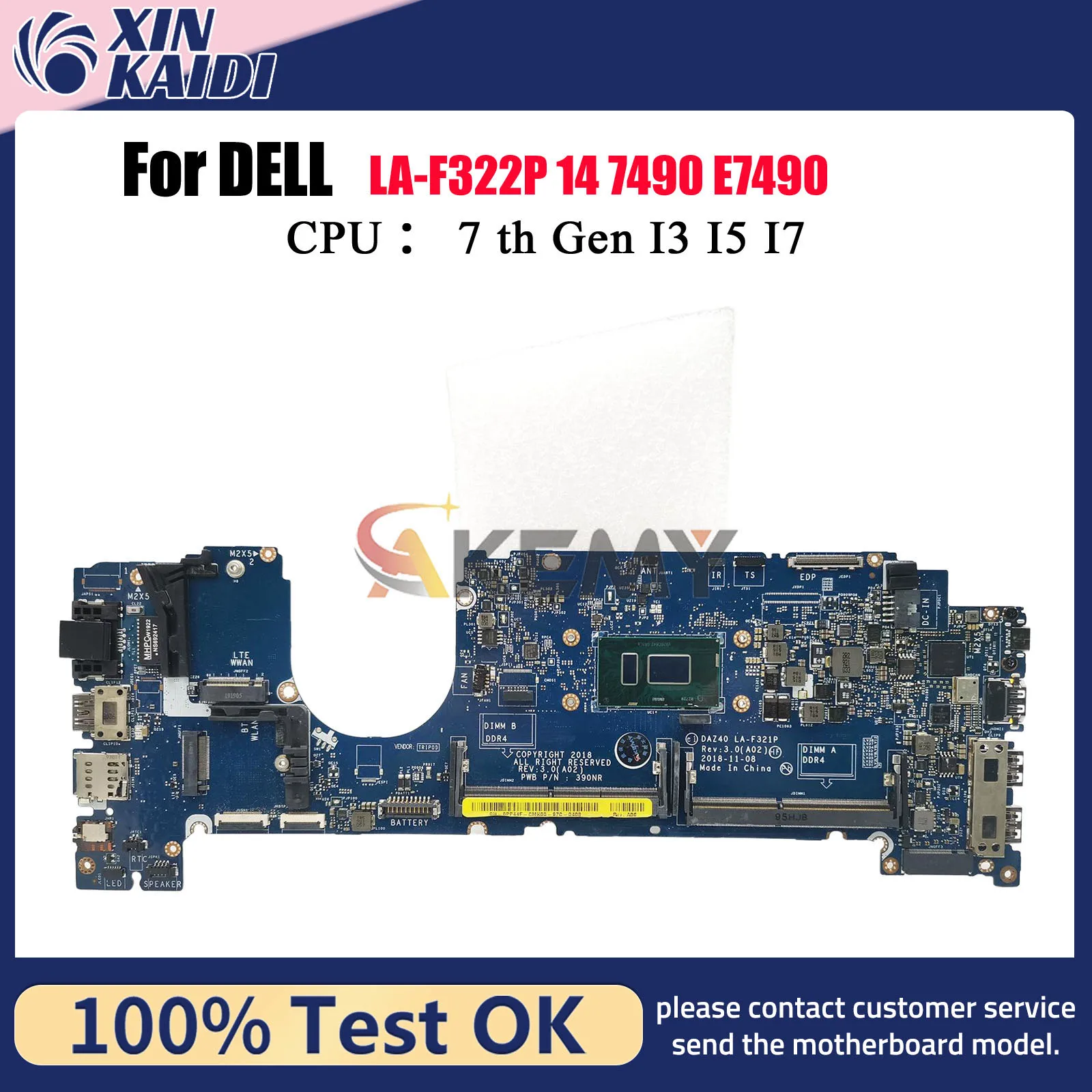 

For DELL Latitude 7490 Laptop Motherboard LA-F322P with i3 i5 i7 CPU 0PXMYG 084GNT 0M44N6 LA-F321P 100% Tested OK