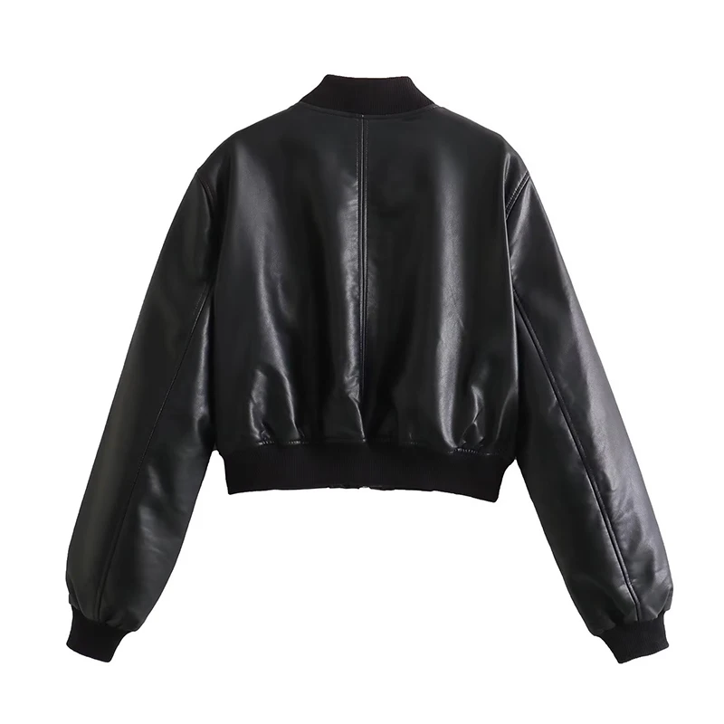 New Autumn Women Black Faux Leather Pilot Jacket Short Coat