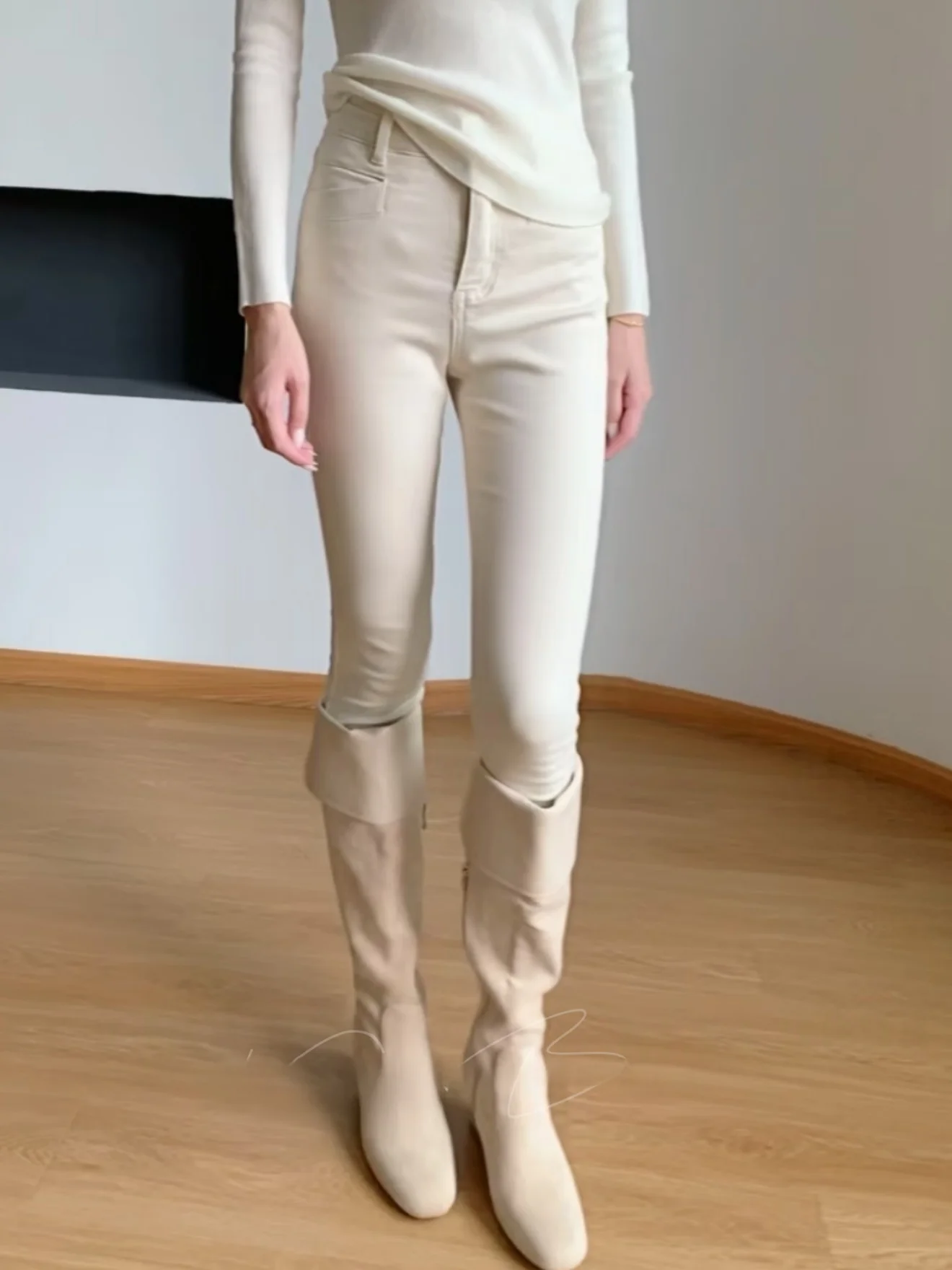 

Women's High Waist Fce Lined Slim Fit Jeans Autumn Winter Warm Trousers Casual Sle Cotton Stretch Denim Pants