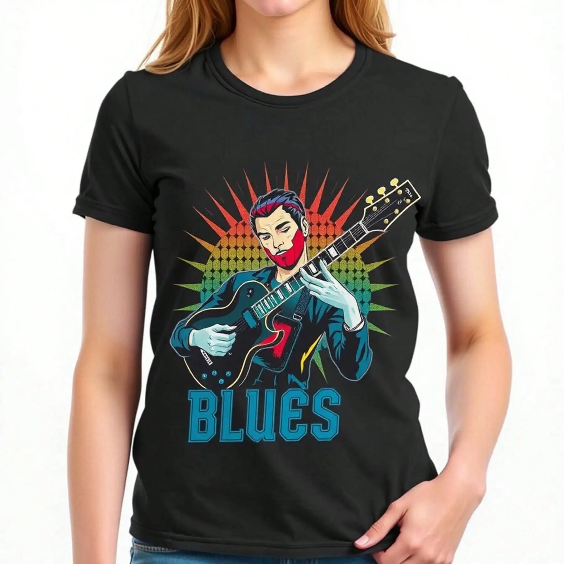 

Vintage T-Shirt - Guitar Blues Design Women's Cotton T-Shirt Sports Short-Sleeved Women's Bottoming Top