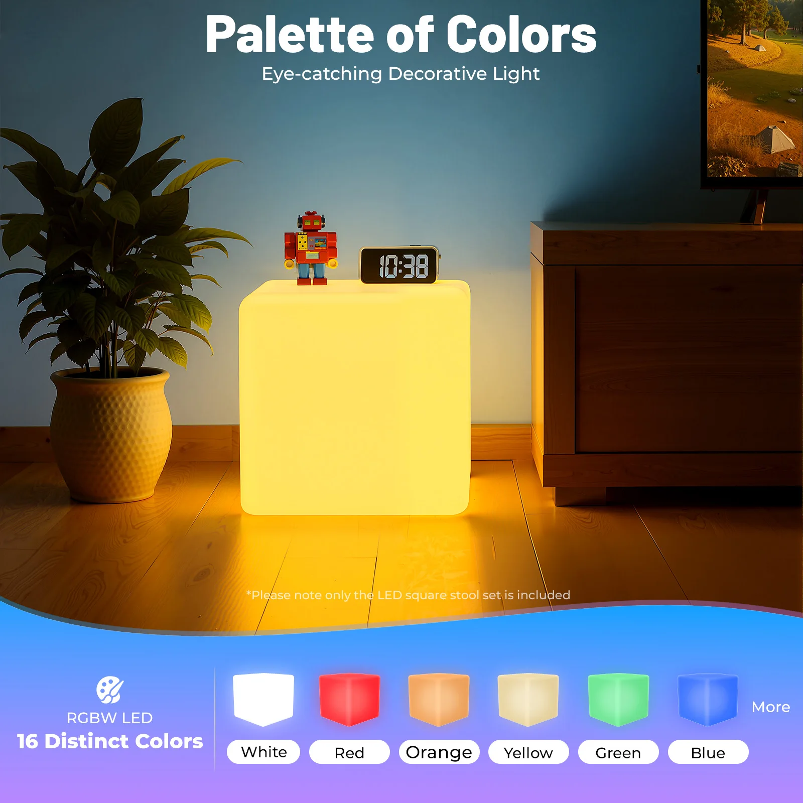 

Светодиодный квадратный табурет, 16-цветный светильник, табурет-куб, декоративная лампа с интеллектуальным пультом дистанционного управления ​ , для дома, бары, КТВ-клуб и т. д.