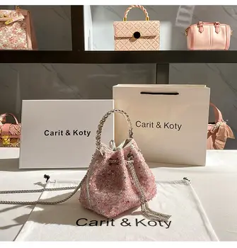 奢華水晶粉紅水鑽晚餐手拿包婚禮派對水桶包女士手提包斜背包 8 最佳銷售 粉紅色手拿包 - №7