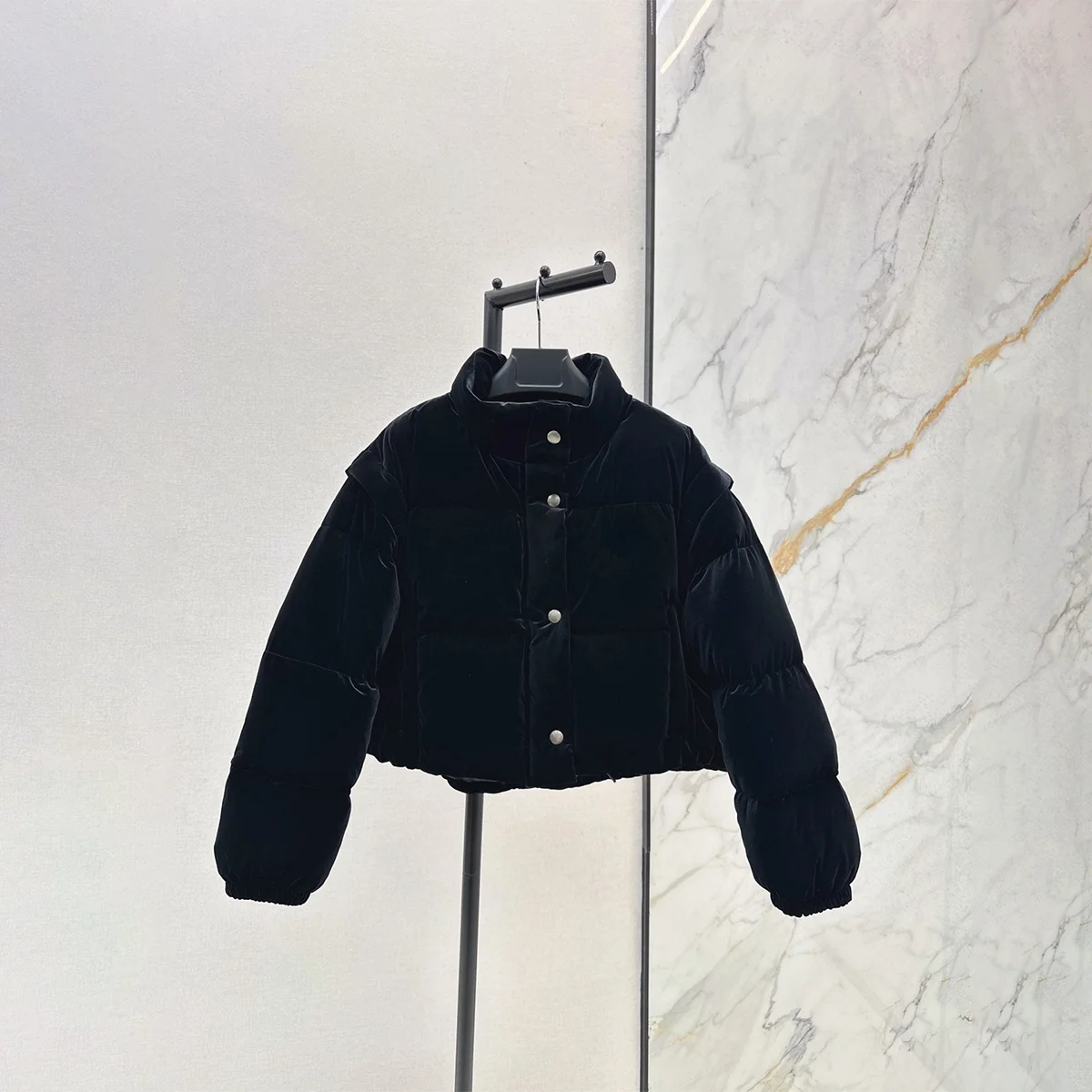 2026 high-quality women's detachable sleeve velvet short cotton jacket--hb812