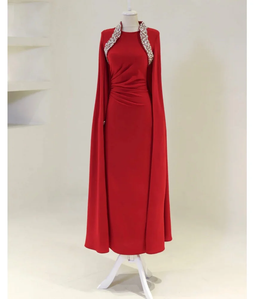 ชุดราตรีทรงเอไลน์ประดับคริสตัลสุดหรู ออกแบบพิเศษ คอทรงโอ แขนยาว ยาวกรอมพื้น สำหรับงานปาร์ตี้ ตัดเย็บตามสั่ง