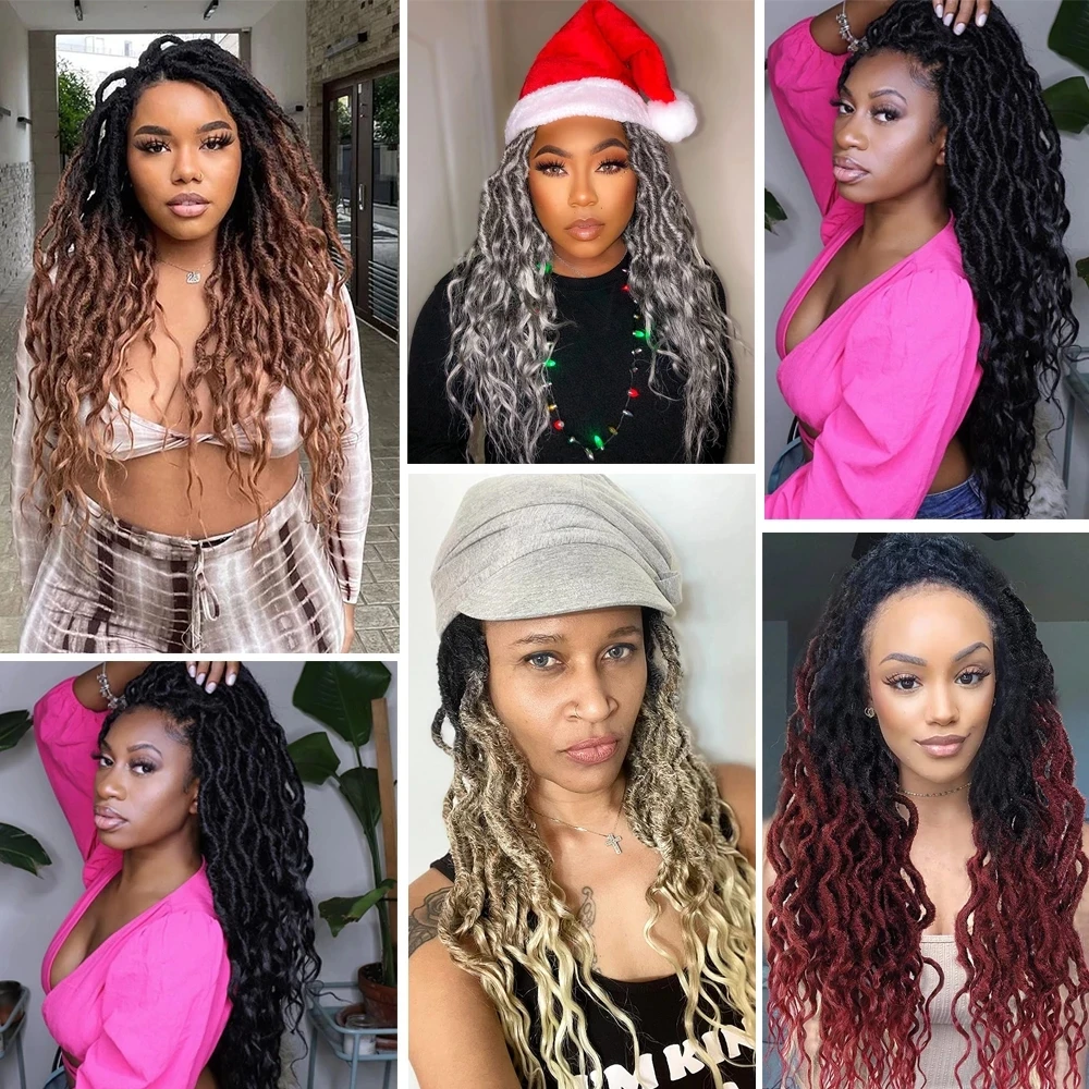 Sambraid เทพธิดา Locs เกลียวถักไหมพรมโครเชท์ Ombre หยัก Faux Locs Crochet Hair Curly สิ้นสุด Dreadlocks Synthetic ต่อผมเปีย