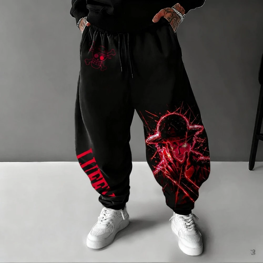 One Piece  Autumn/Winter New Cotton Sweet Pants Luffy Anime Printed Men's New Loose Oversize Casual Fashion Hip Hop Tight Pants