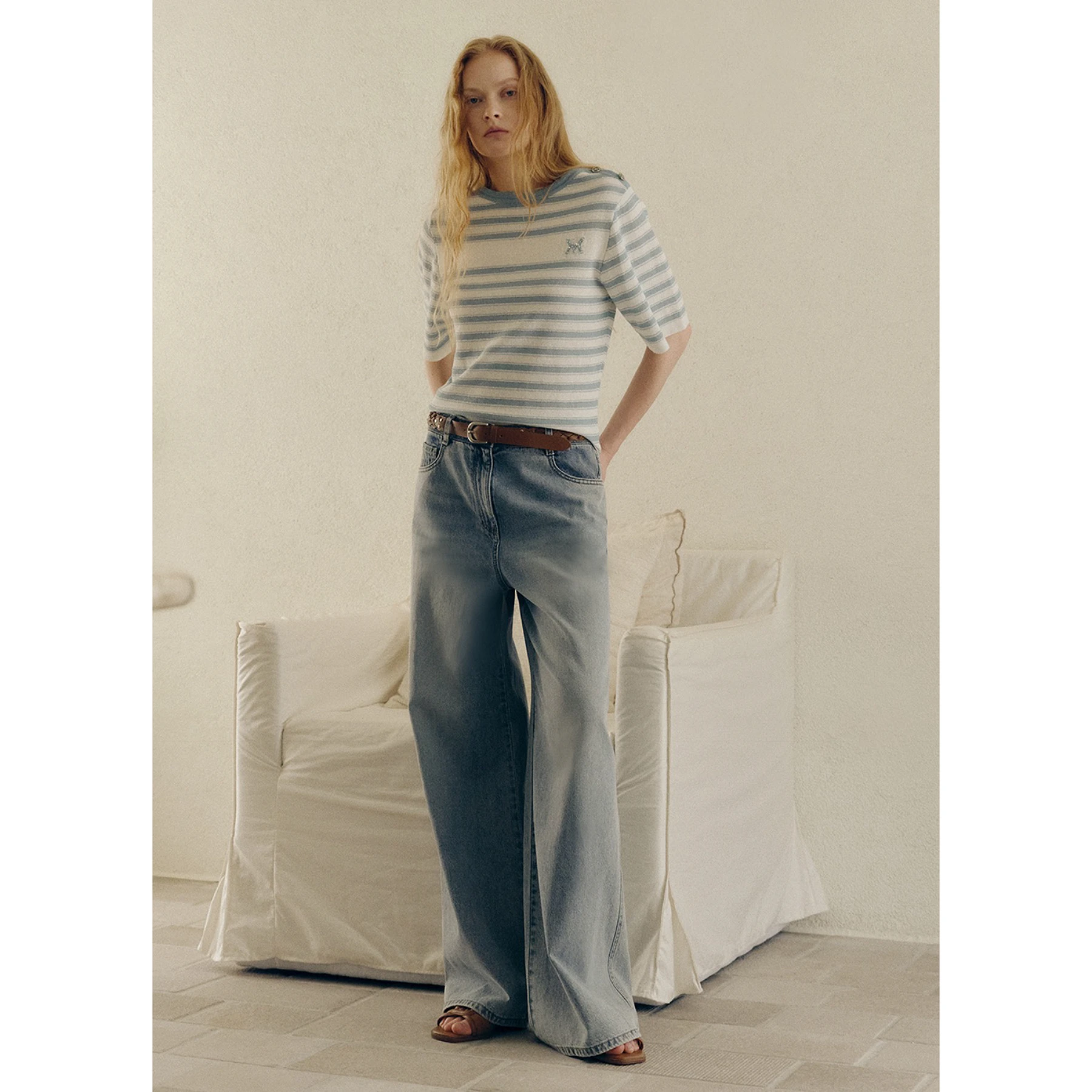 High Waist Straight Leg Denim Jeans Belted Casual Commute Versatile Lemon Cheese MIC26 Autumn Ladies Fashion Cotton Jeans