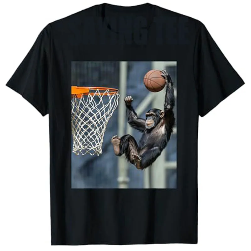 

Chimpanzee Basketball Monkey Funny Graphic T-Shirt Cute Sportswear Clothes Humorous Animal Print Saying Tee Y2k Top Novelty Gift