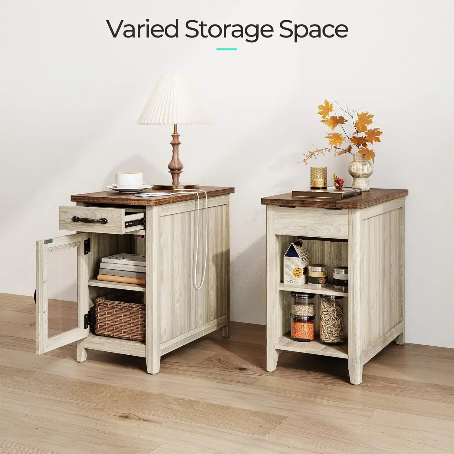 طاولة جانبية للمزرعة مع درج محطة شحن للتخزين وطاولة نهاية ضيقة لأريكة غرفة المعيشة #5