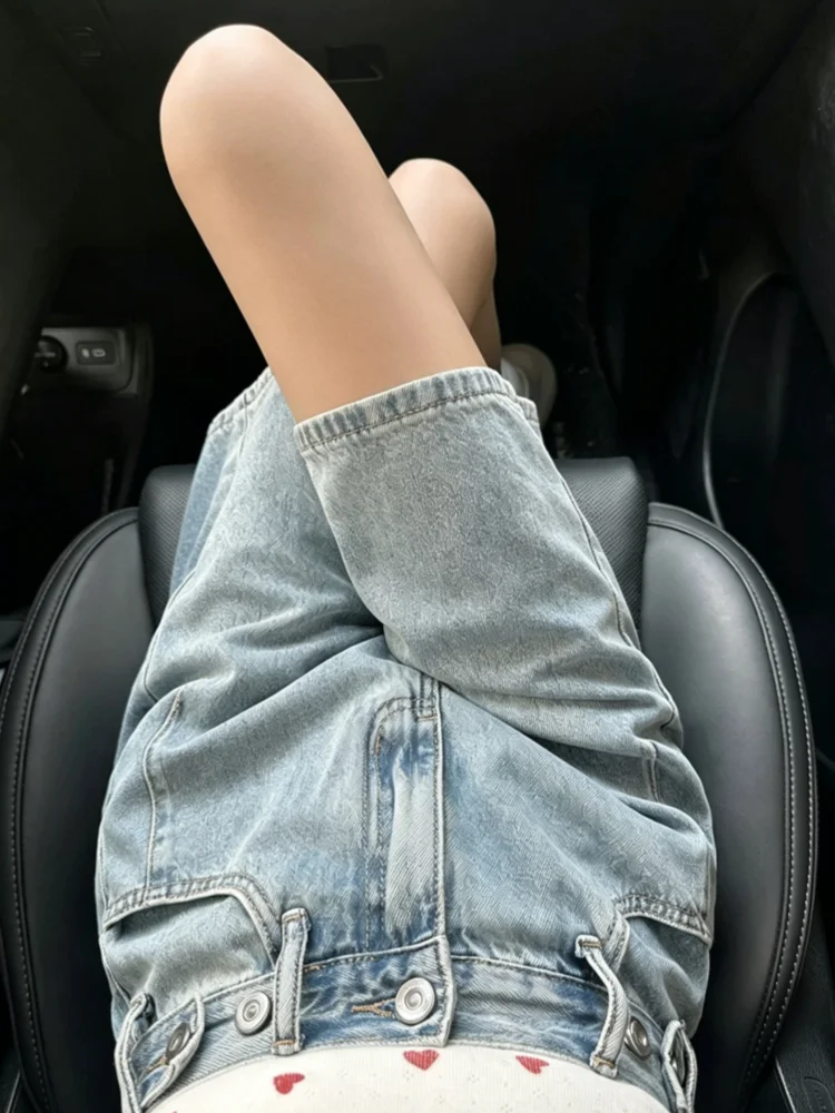 

Summer Thin High Waist Vintage Denim Five-Point Pants Slimming Design Loose Straight Short Shorts Casual Straight Leg Jeans