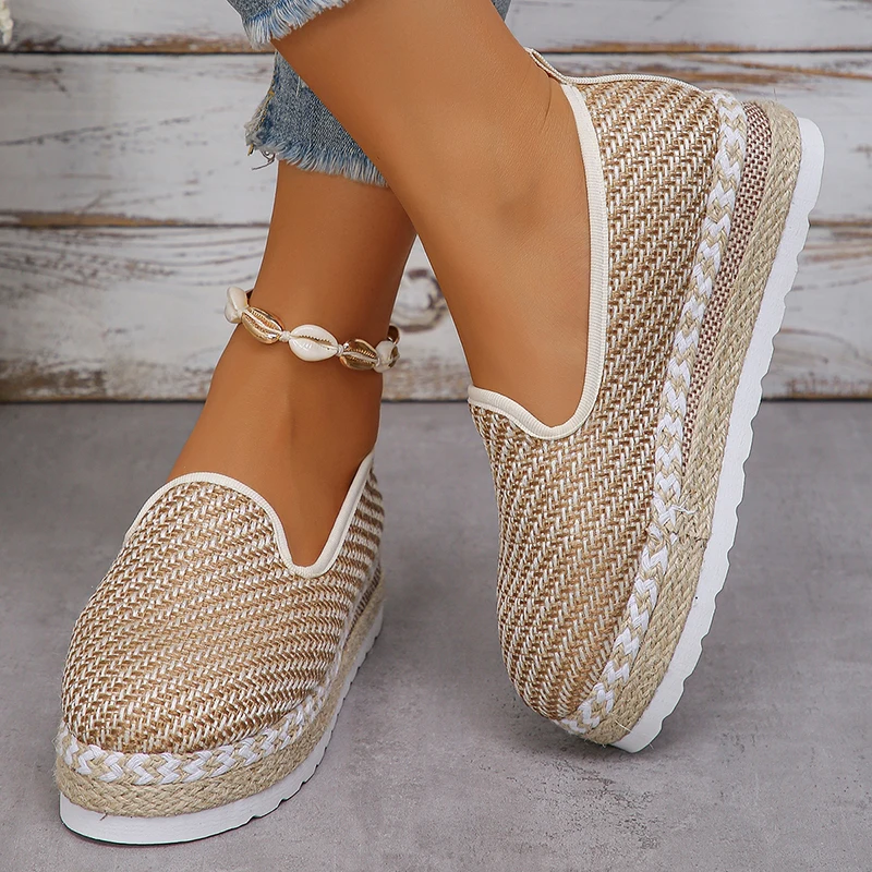 Fashion Braided Thick Platform Loafers for Women Lightweight Slip On Espadrilles Shoes Woman Casual Thick Sole Walking Sneakers