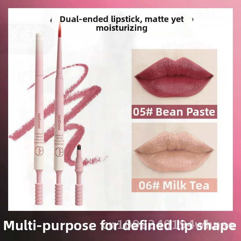 Han Qian Matita per labbra opaca a doppio effetto Tazza antiaderente Trucco per labbra a doppia estremità Colore facile Rossetto per labbra Doodle universale