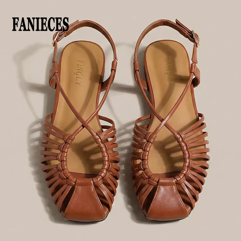 

FANIECES Brand Designer Flat Sandals Women Plus Size Summer Narrow Strap Beach Party Casual Comfort Roman Gladiator Sandalias