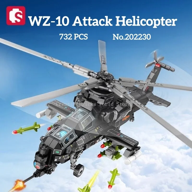 SEMBO Building Blocks WZ‑10 Attack Helicopter Military Model Building Kit Educational Assembly Toy for Boys Birthday Gift
