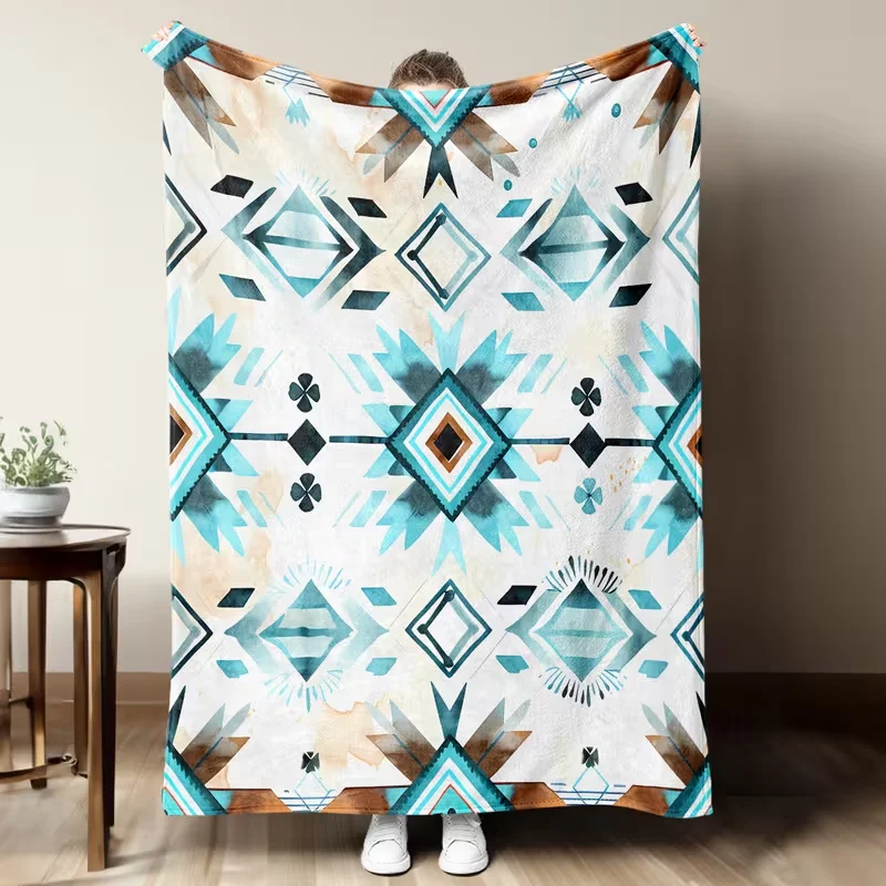 Vintage Geometric Blanket Distressed Tribal Diamond Sun Pattern Soft Warm Bohemian Ethnic Blanket Farmhouse Home Decor