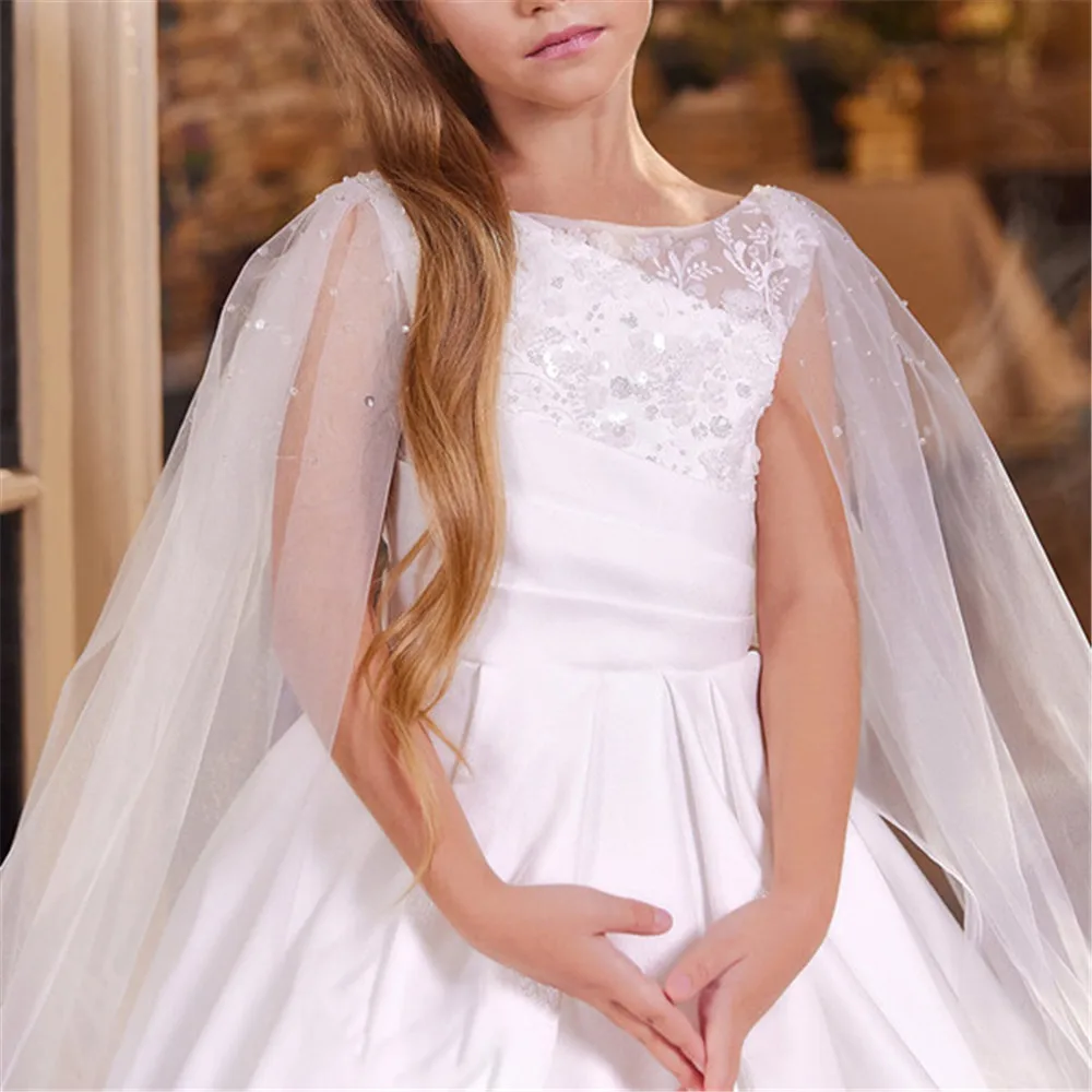 فساتين فتاة الزهور من الساتان الوردي لحفلات الزفاف بدون أكمام بطول الأرض للأطفال وحفلات أعياد الميلاد وحفلات التواصل الأول