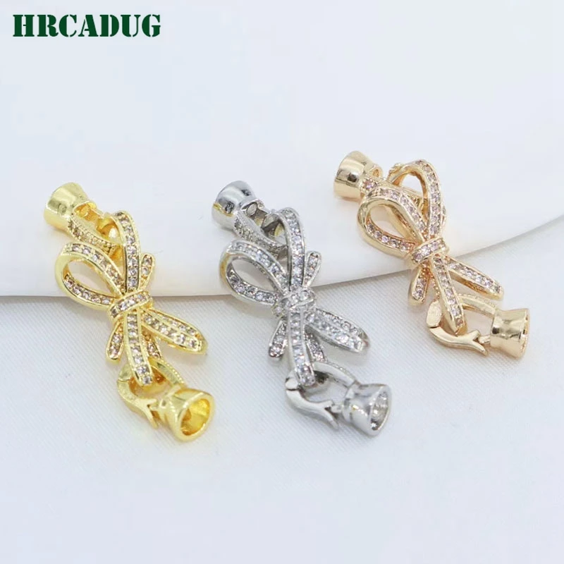 

Beaded Necklace Bracelet Buckle 18K Gold Plated Zircon Bow Jewelry Connector Clasps Women Jewelry Making Supplies End Tail Clasp