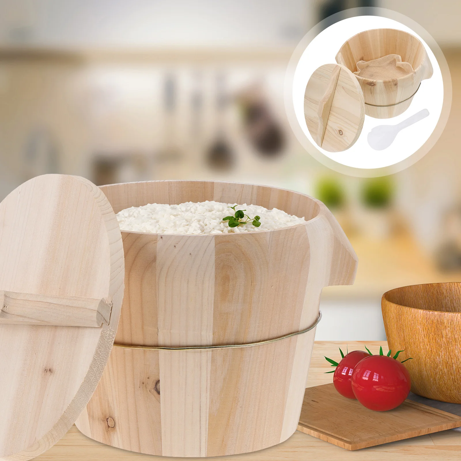 

1Pcs Wooden Rice Steamer Bucket Premium Hand Polished Smooth Surface Movable Bottom Fast Steam Escape Kitchen Tool