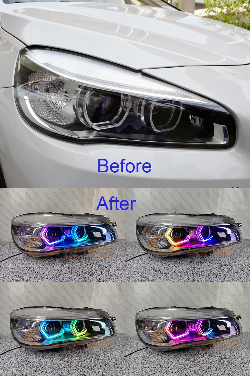 For BMW 2 Series F45 F46 2013 2017 2018 Concept M4 Iconic Style Dynamic Revolving Multi Color RGB LED Angel Eyes Hex Halo Rings