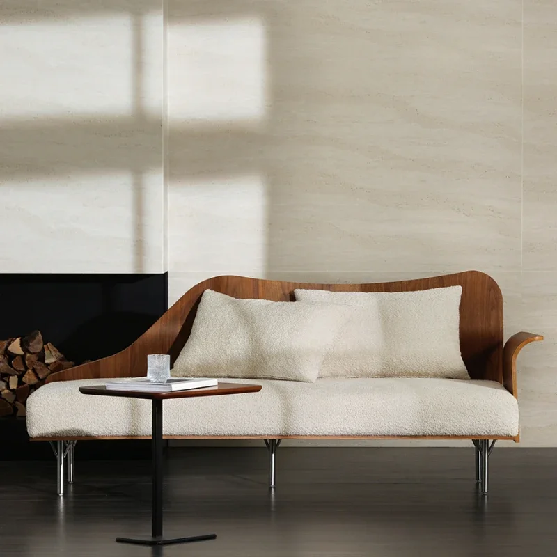 

Medieval Retro Style MCM Copenhagen/BLON Curved Wood Walnut Fabric Sofa